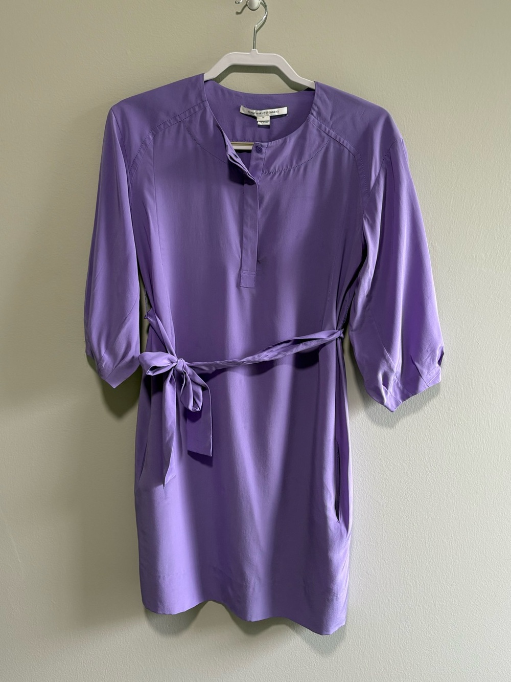 Diane von Furstenberg Julieta Silk Belted Shift Dress Pockets Lilac Purple 6 - Picture 2 of 12